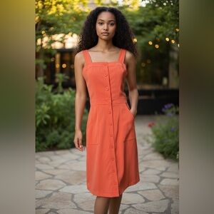 Amanda Uprichard Button Front Orange Crepe Dress Sz M Sleeveless Square Neckline